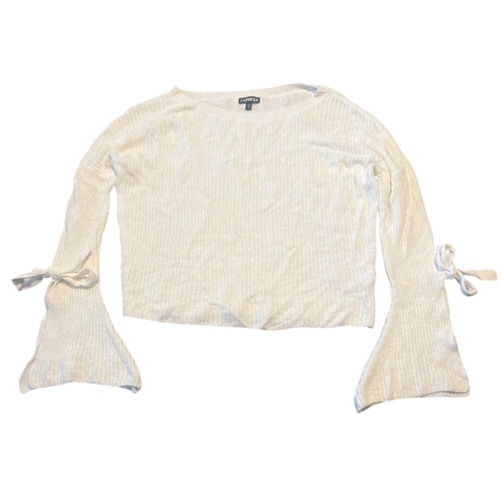 Express XS Bell Sleeve Sweater Tie Cuffs In Creamy White‎ Boho